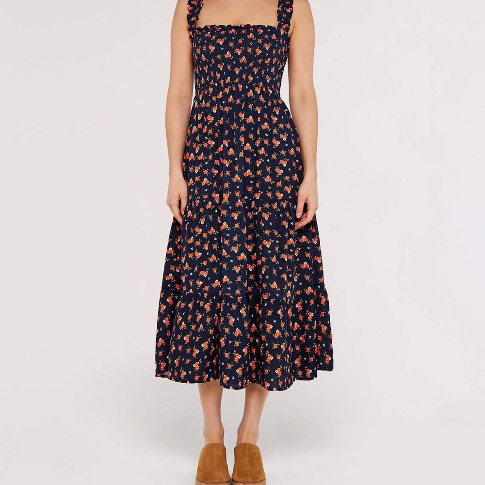 APRICOT Black Maxi Dress with Orange Floral Design